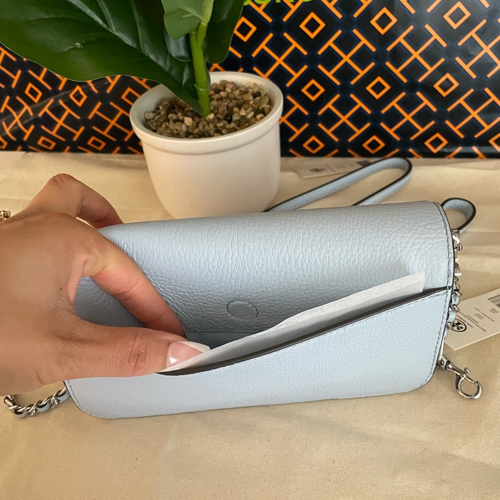 New, tory burch britten chain crossbody wallet w. Wristlet 141012 blue .. - Picture 12 of 17